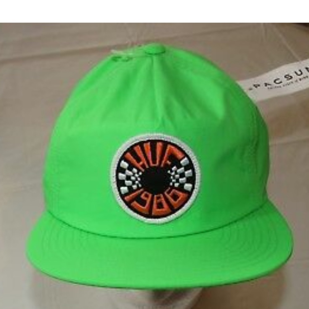 Neon green Huf flat bill nylon hat